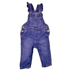 Baby GAP Blue Denim Overalls Ruffle Straps Classic Style Baby Girl 6-12m Cotton